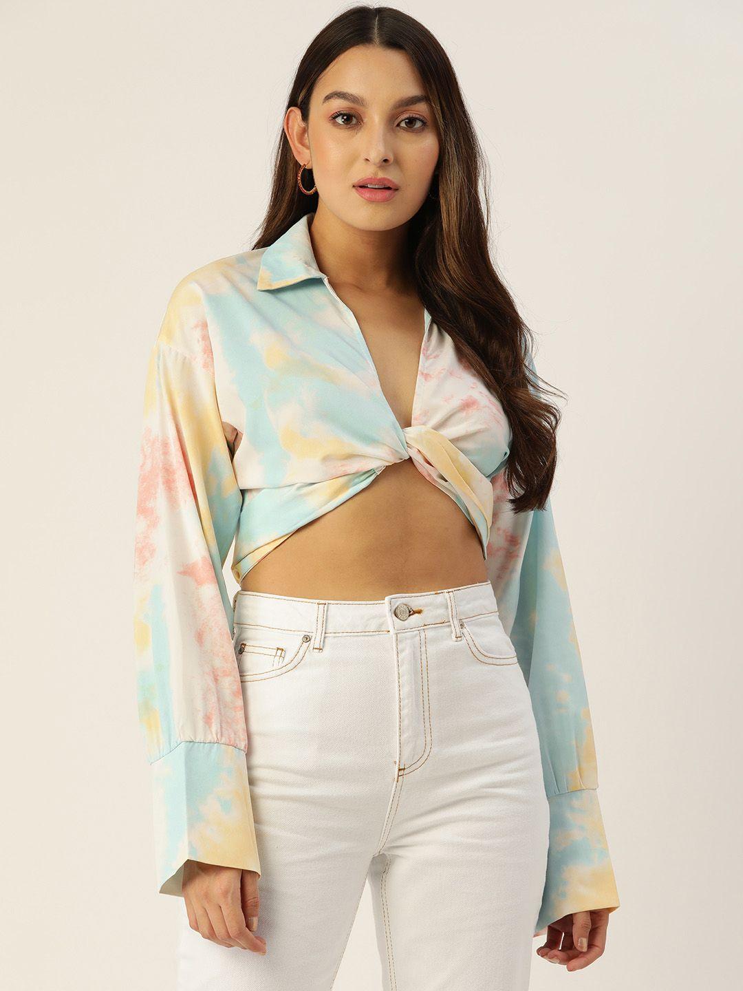 boohoo ombre satin finish tie-up front cropped shirt style top