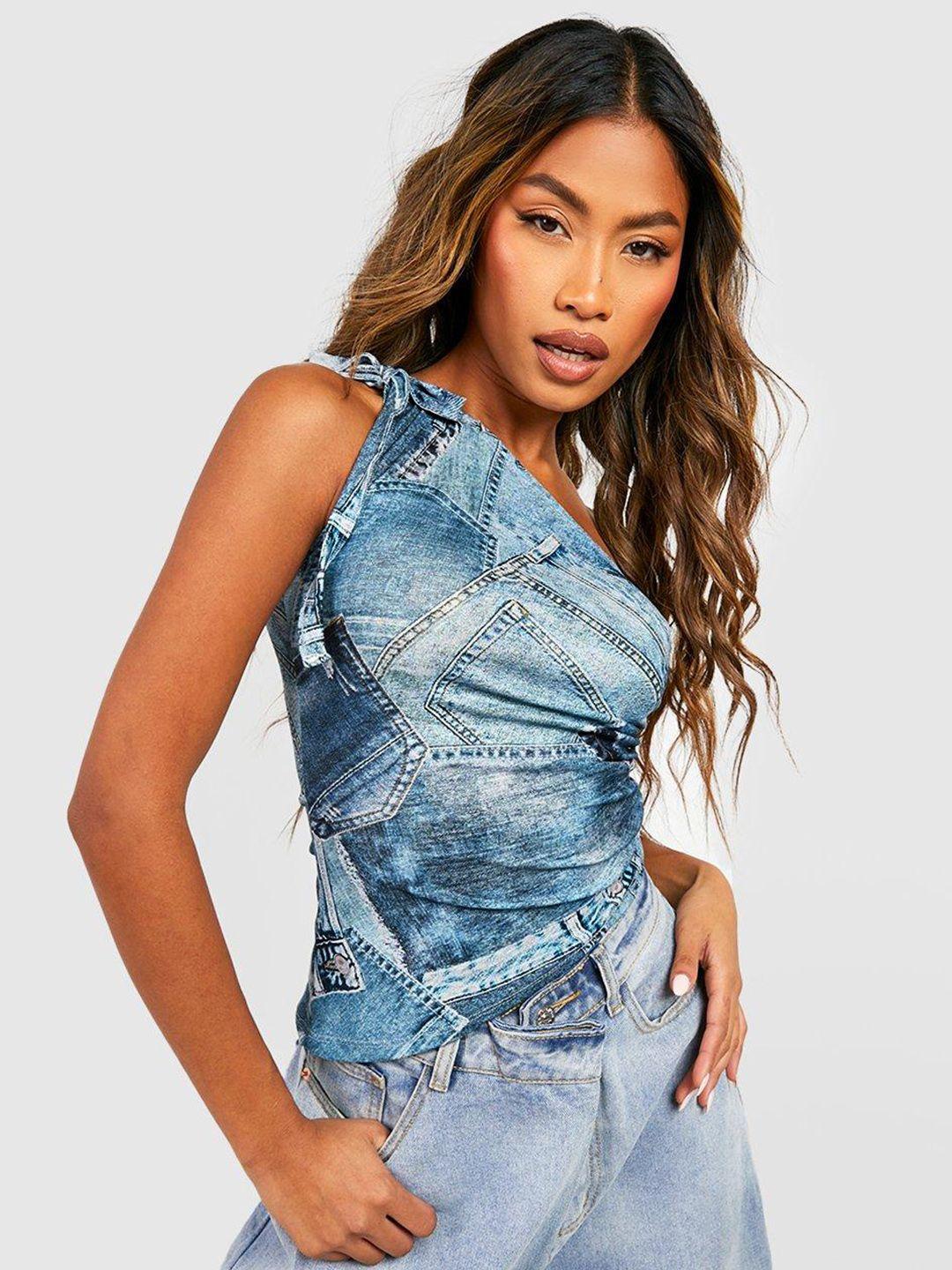 boohoo one-shoulder denim top