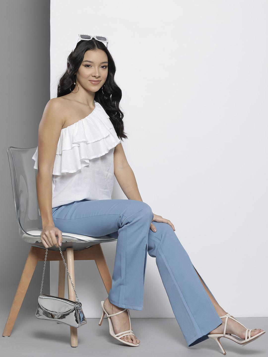 boohoo one shoulder ruffles top