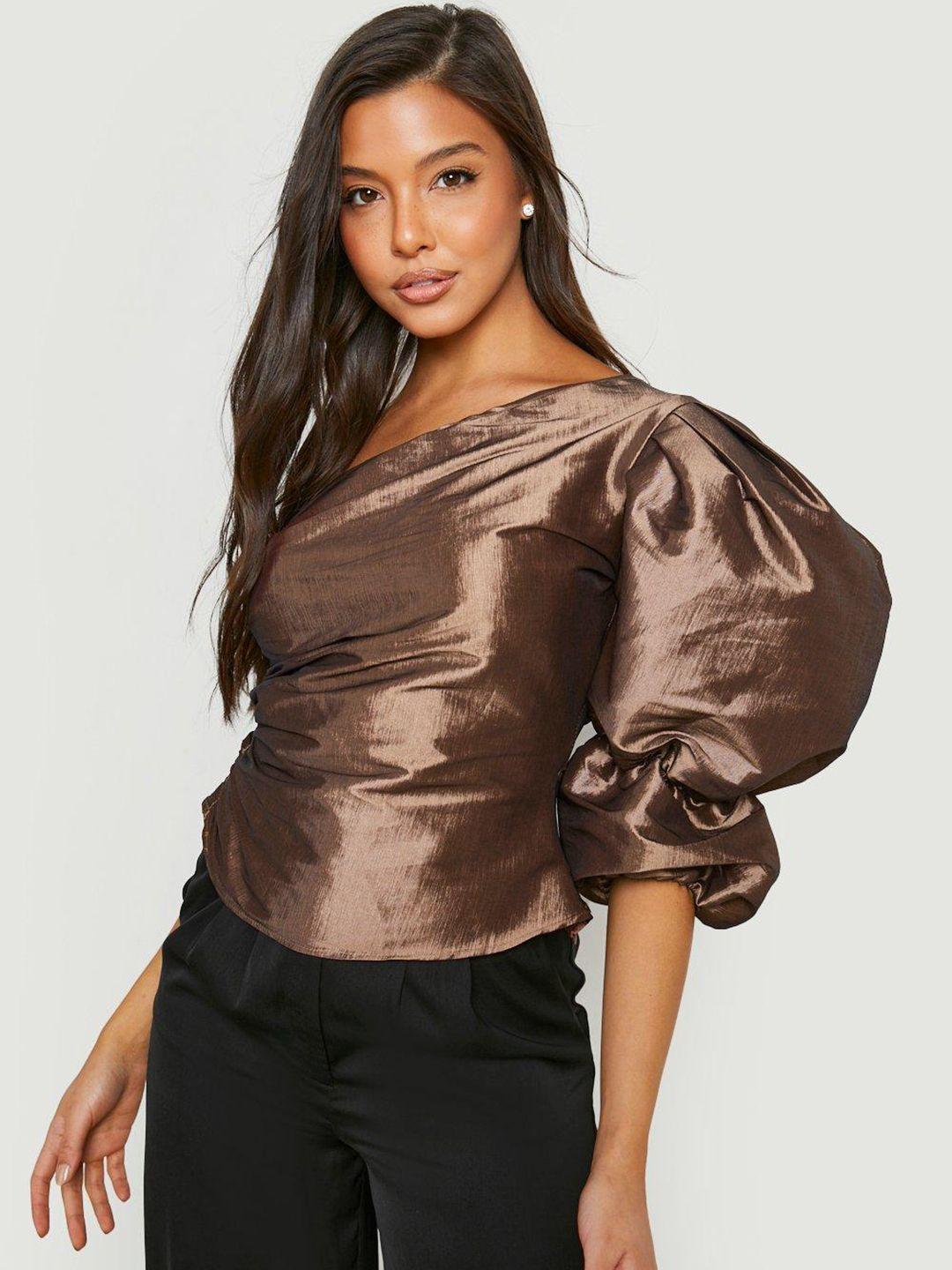 boohoo one-shoulder volume sleeve top