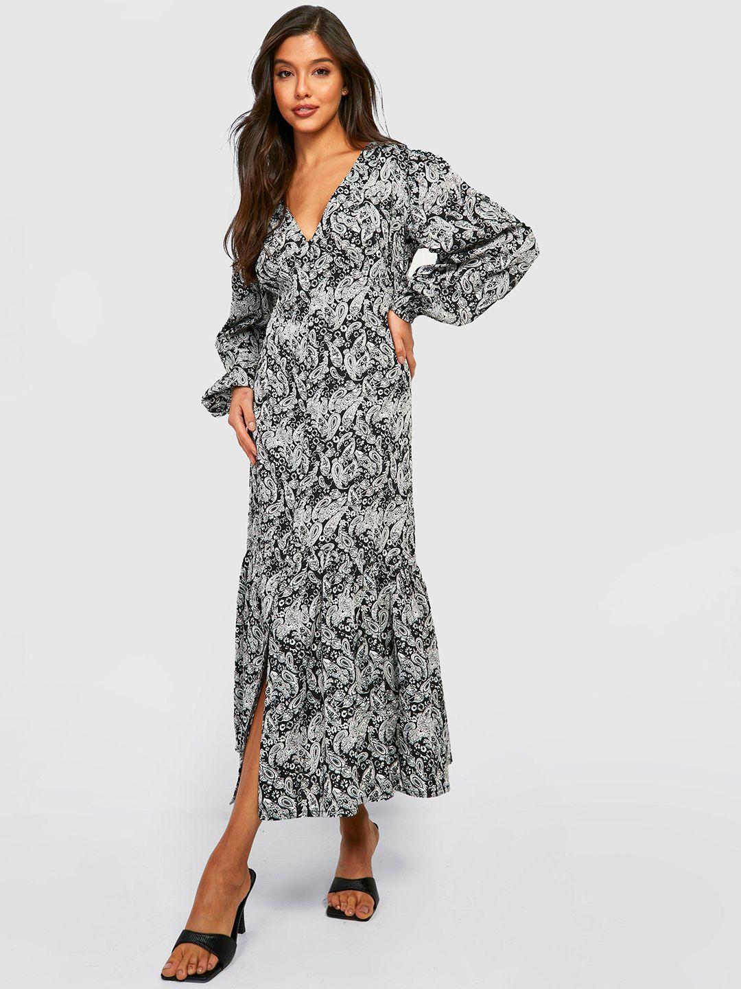 boohoo paisley printed slit maxi dress