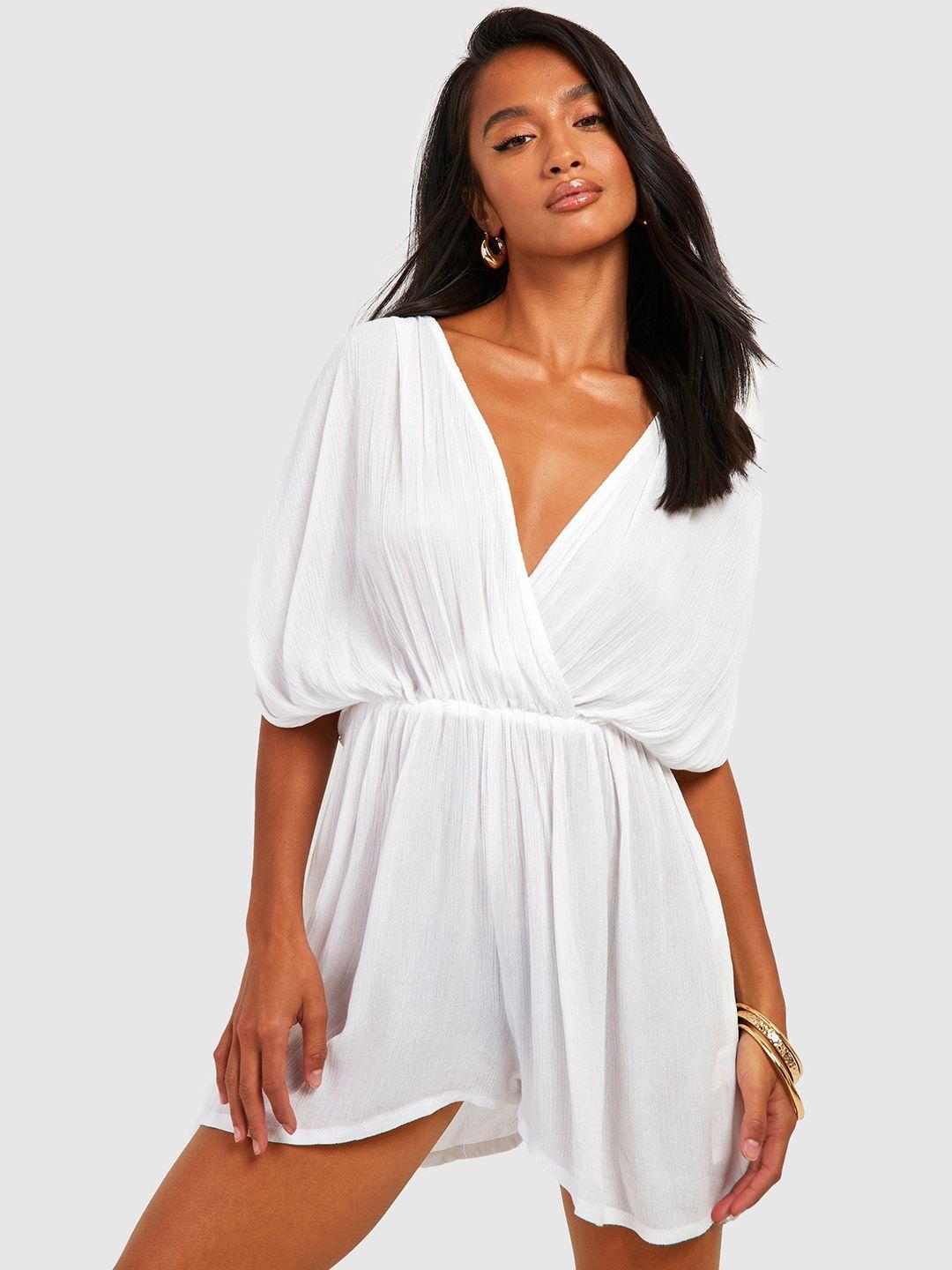 boohoo petite ruched extended sleeve jumpsuit
