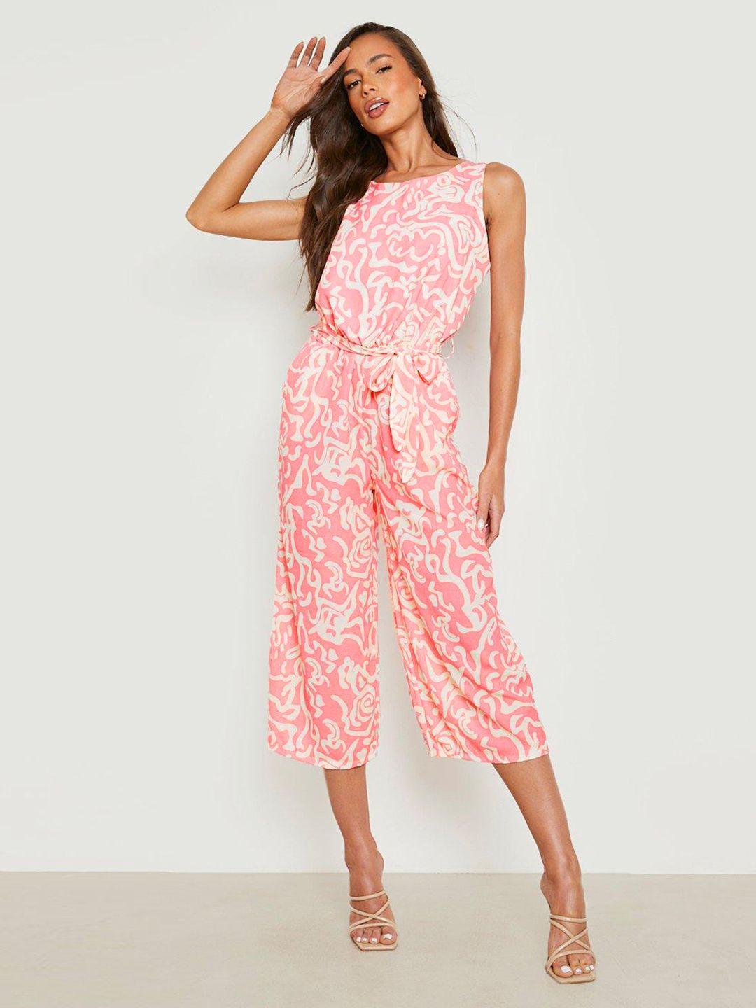 boohoo pink & white printed culotte  jumpsuit