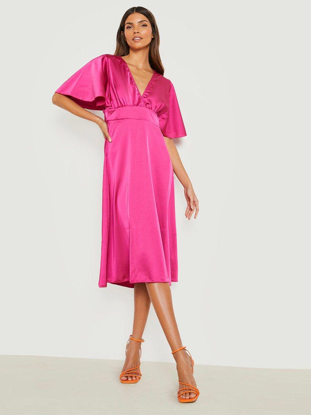 boohoo pink flared sleeves a-line dress