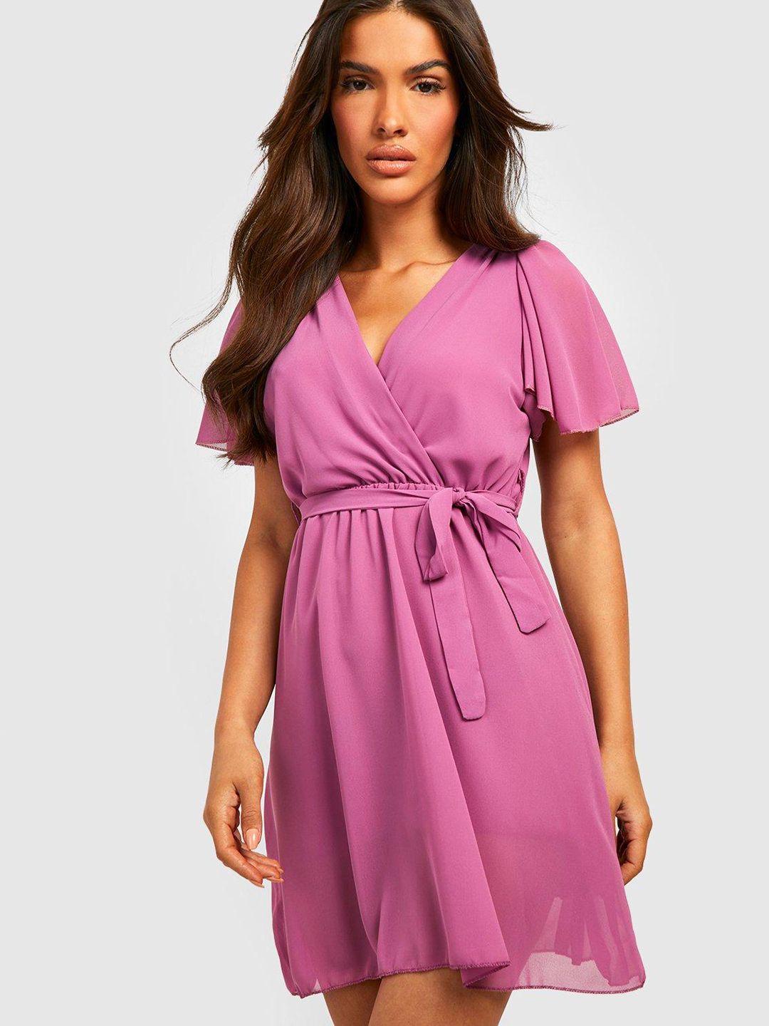 boohoo pink wrap mini dress comes with a belt