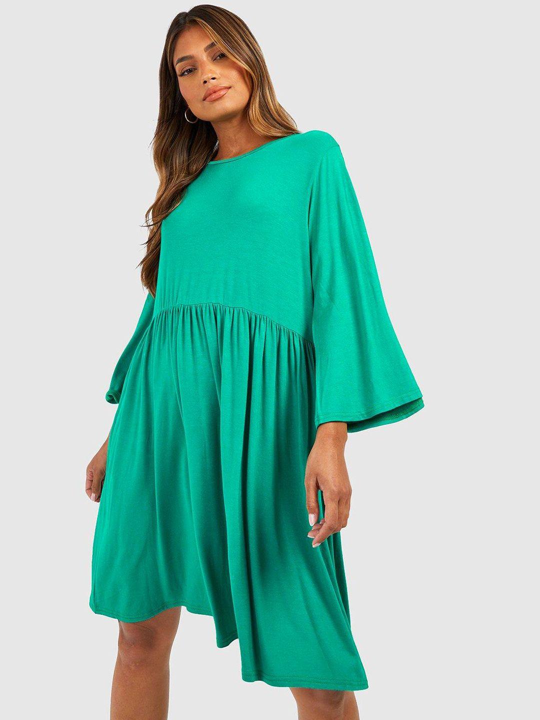 boohoo pleated flared sleeve a-line dress