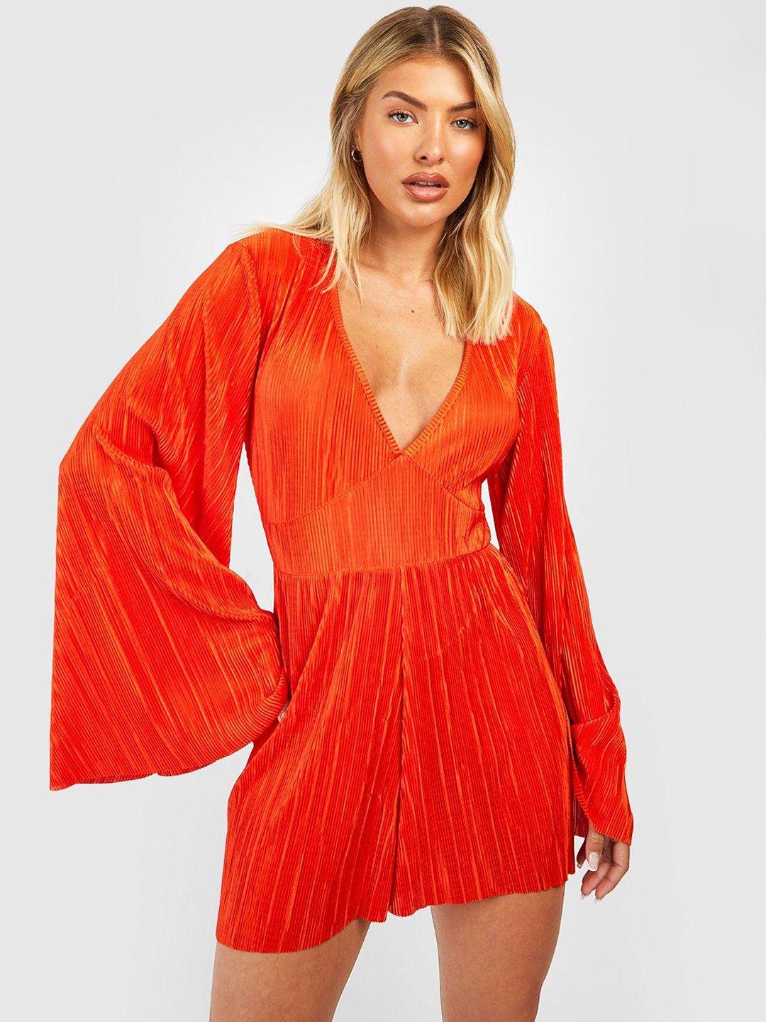 boohoo plisse flared sleeve jumpsuit