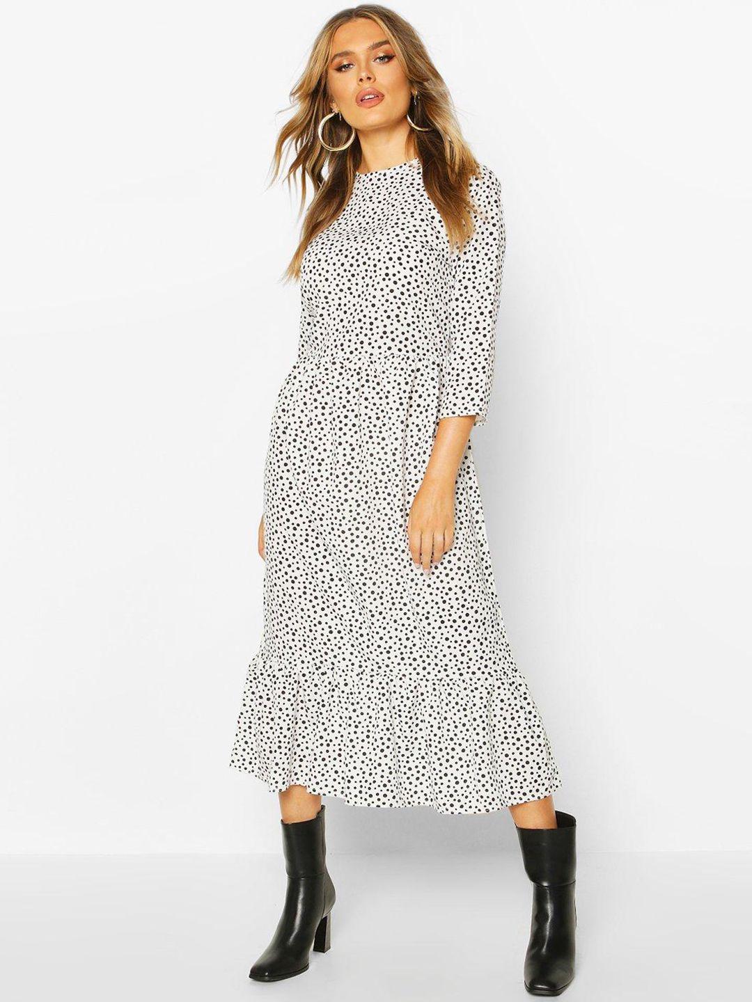 boohoo polka dot print a-line midi dress