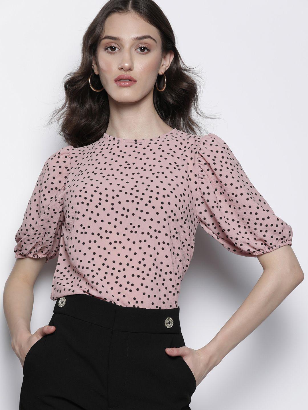 boohoo polka-dots print puff sleeves regular top