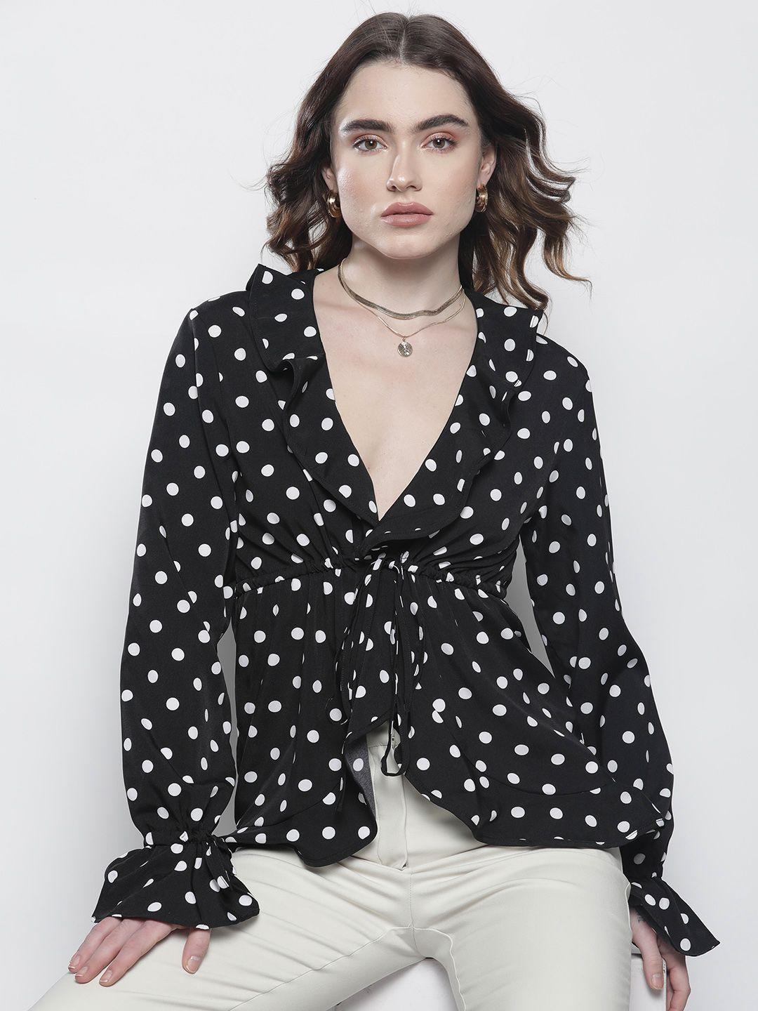 boohoo polka dots print wrap top