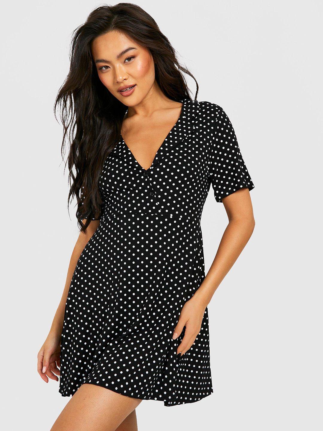 boohoo polka dots printed a-line mini dress