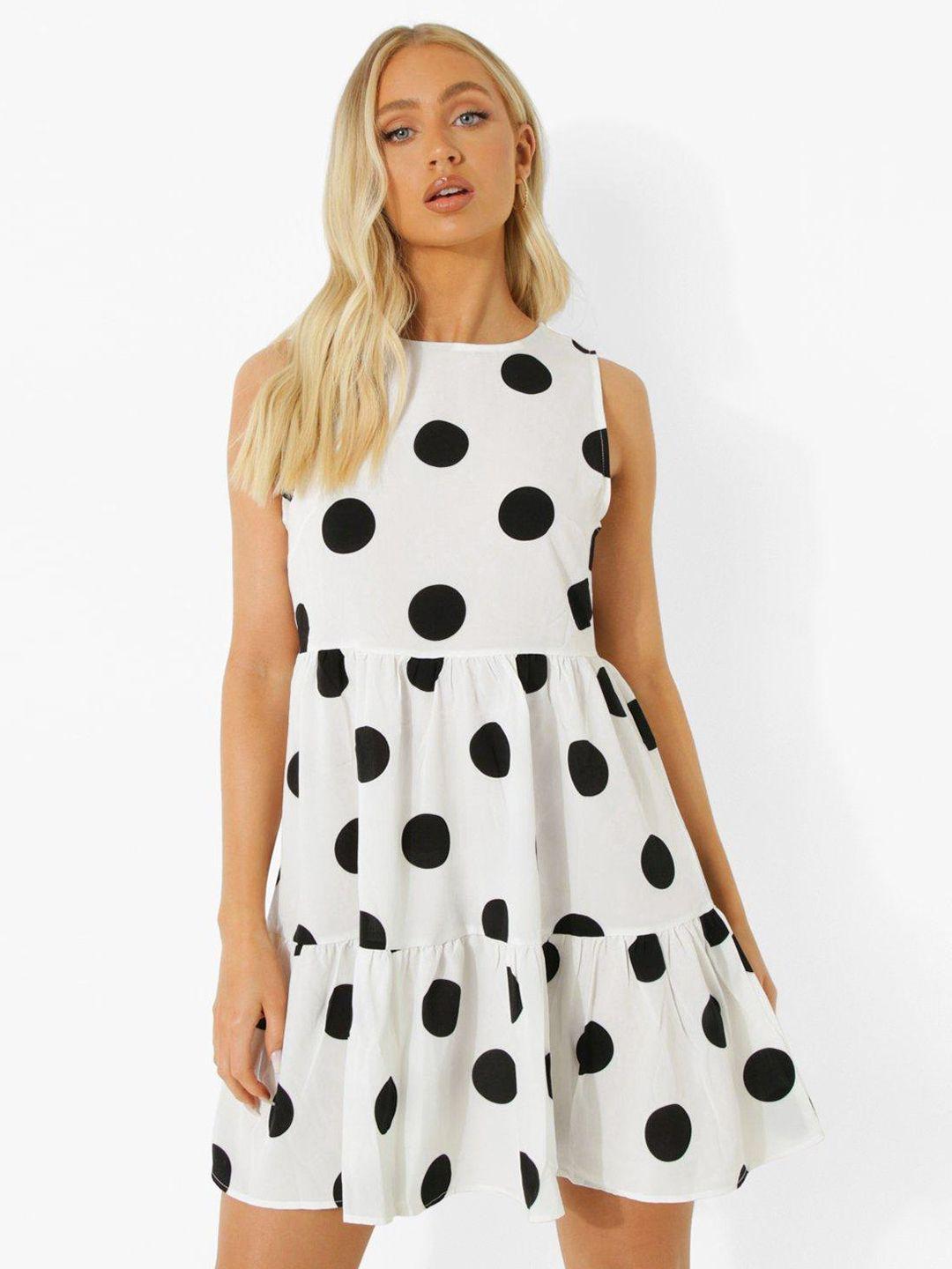 boohoo polka dots printed fit & flare dress