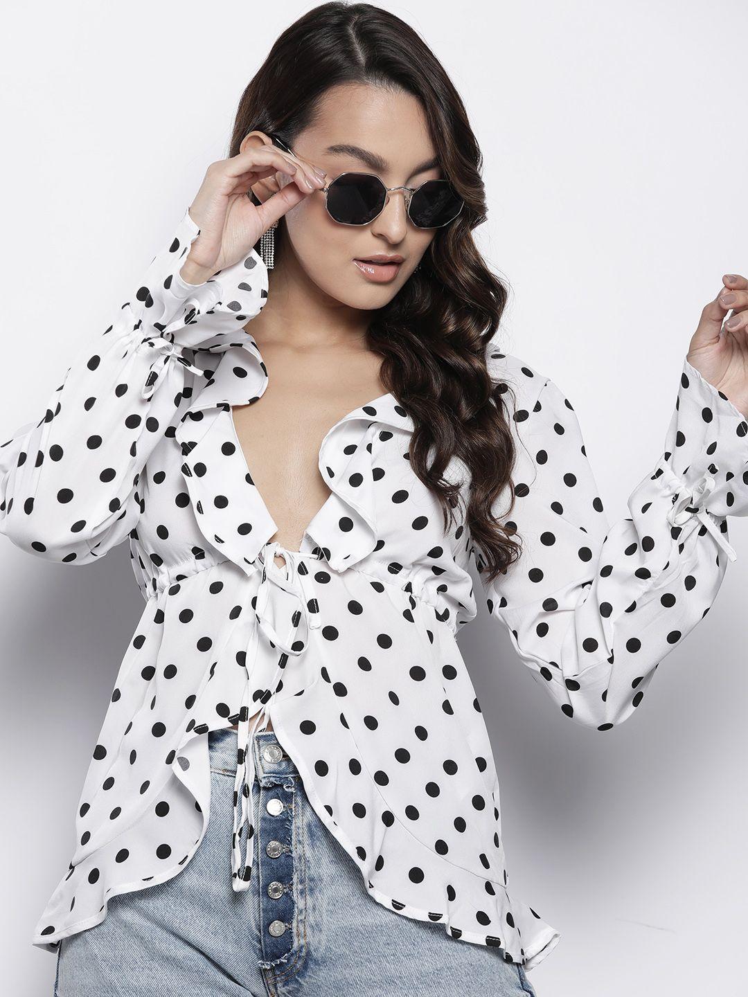 boohoo polka dots printed ruffle detail top