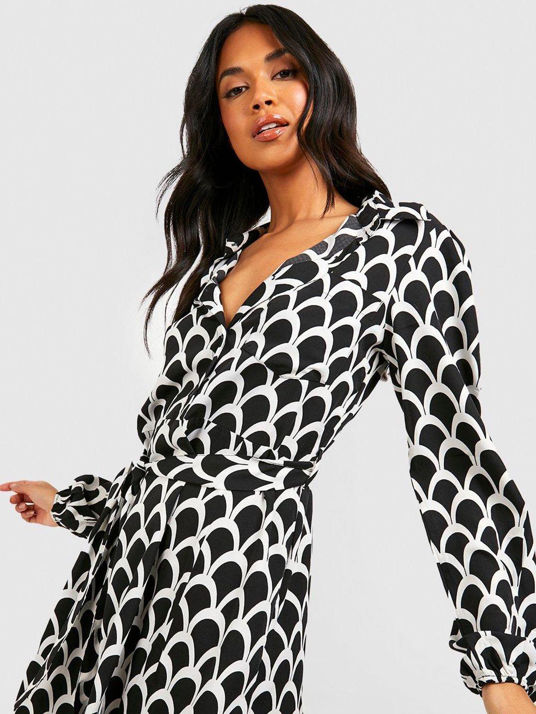 boohoo printed puff sleeves shirt dress with belt