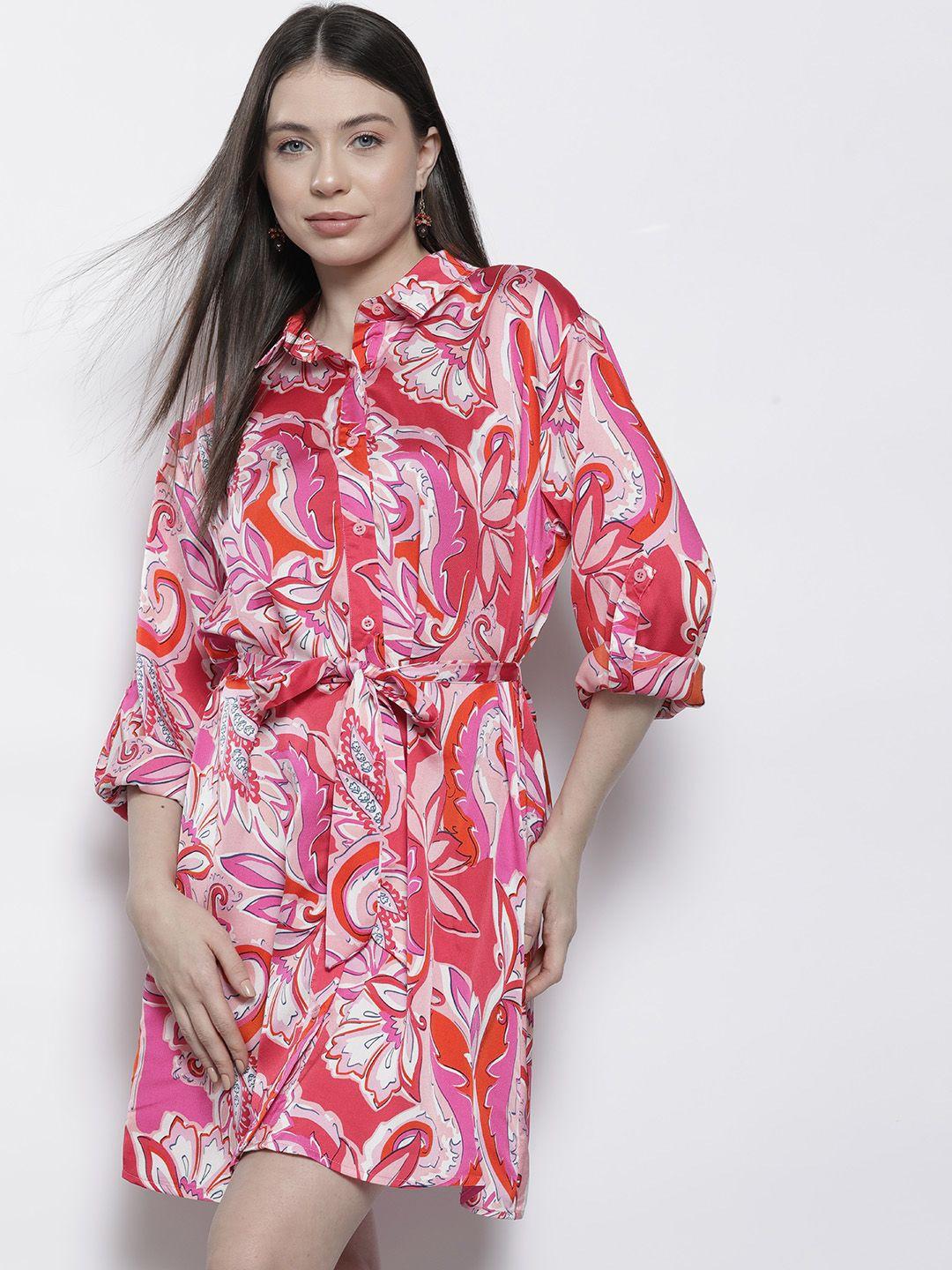 boohoo printed satin shirt dress