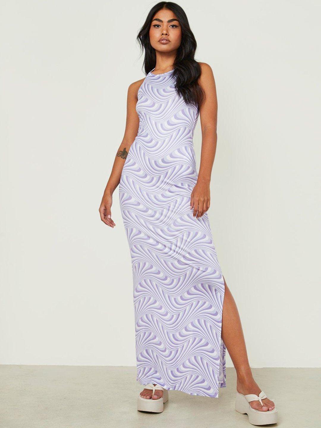 boohoo printed slit halter neck maxi dress