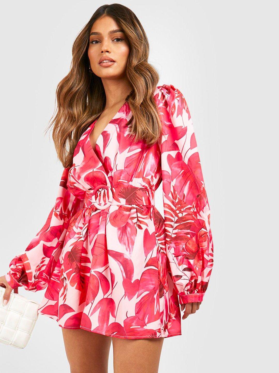 boohoo printed wrap over playsuit