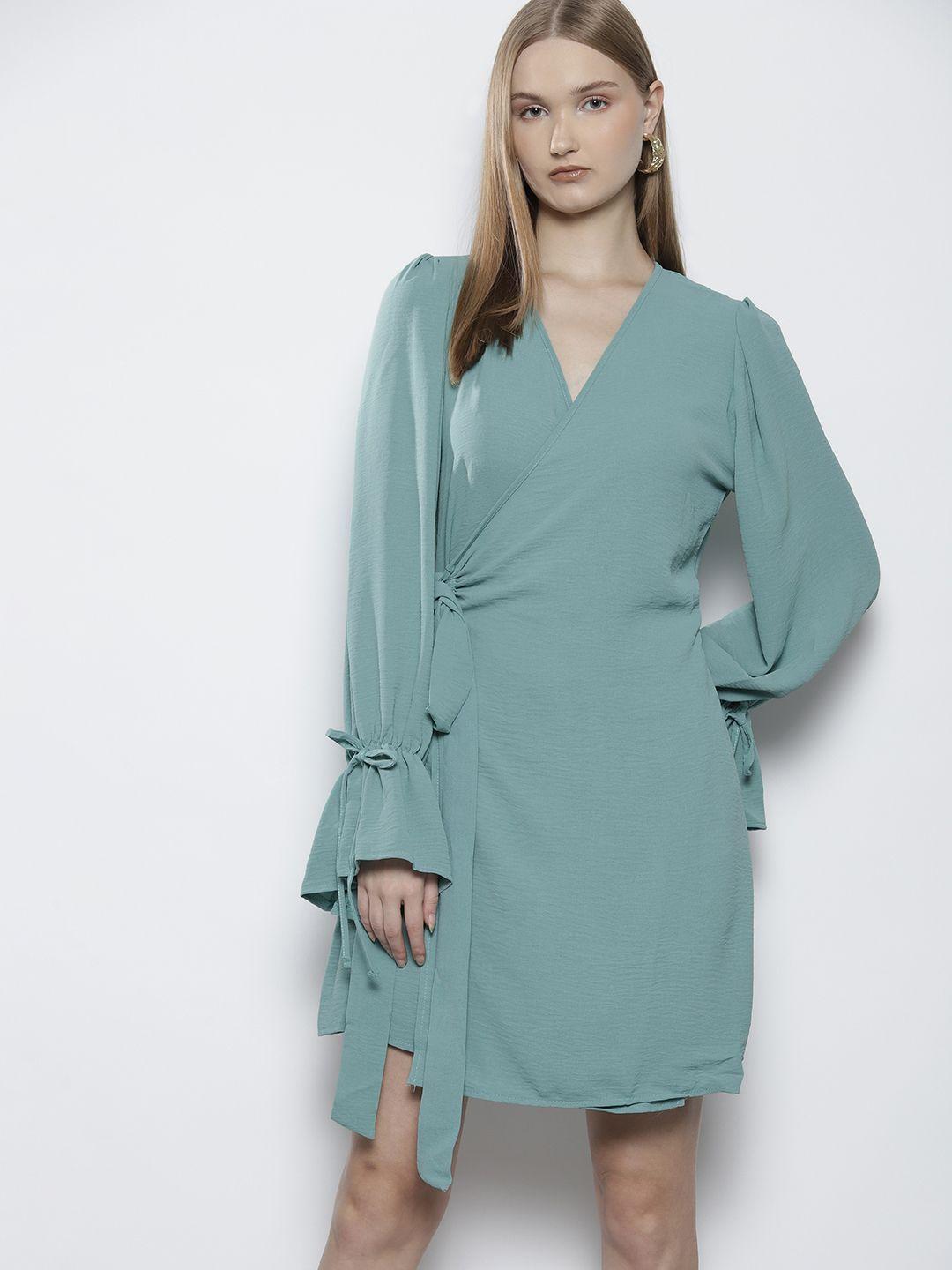 boohoo puff sleeve wrap dress