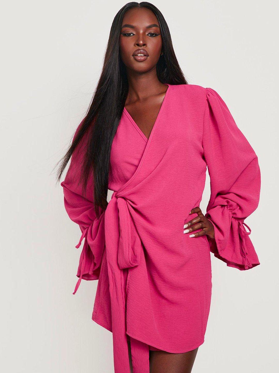 boohoo puff sleeve wrap mini dress