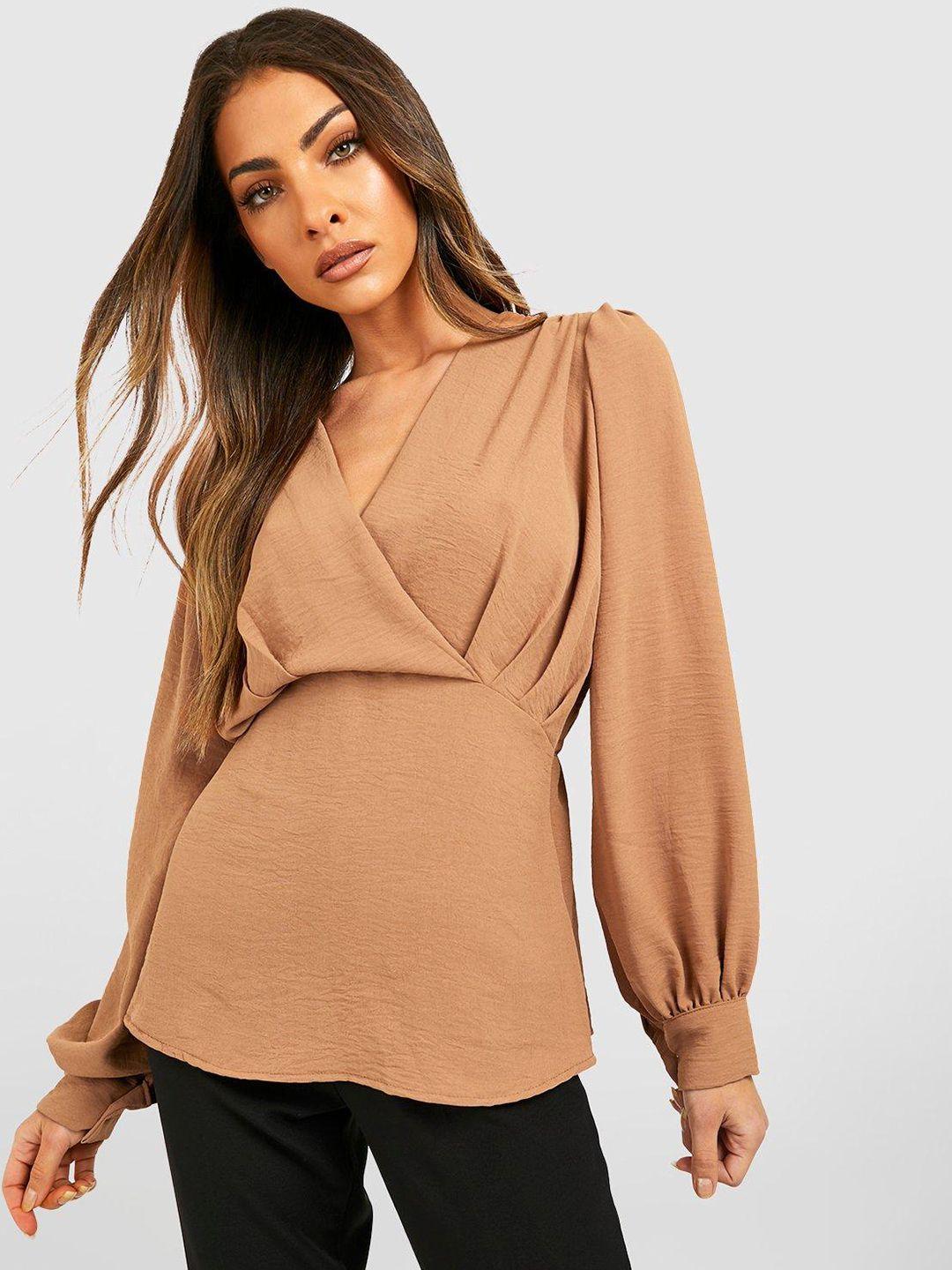 boohoo puff sleeves layered wrap top