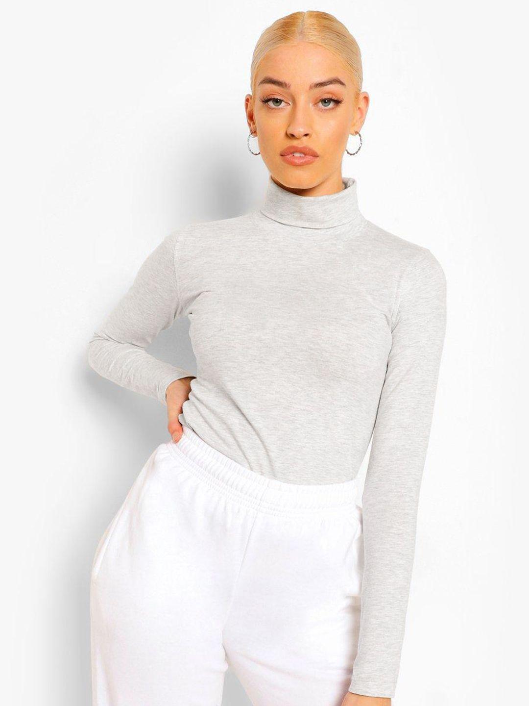 boohoo pure cotton high neck long sleeves fitted top