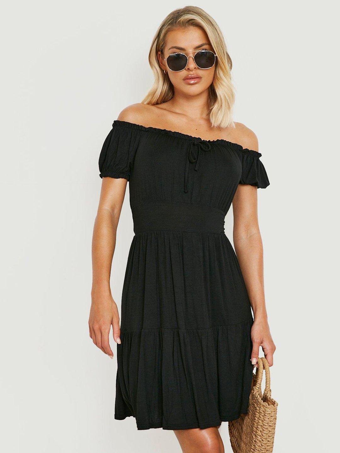 boohoo pure cotton off-shoulder a-line mini dress