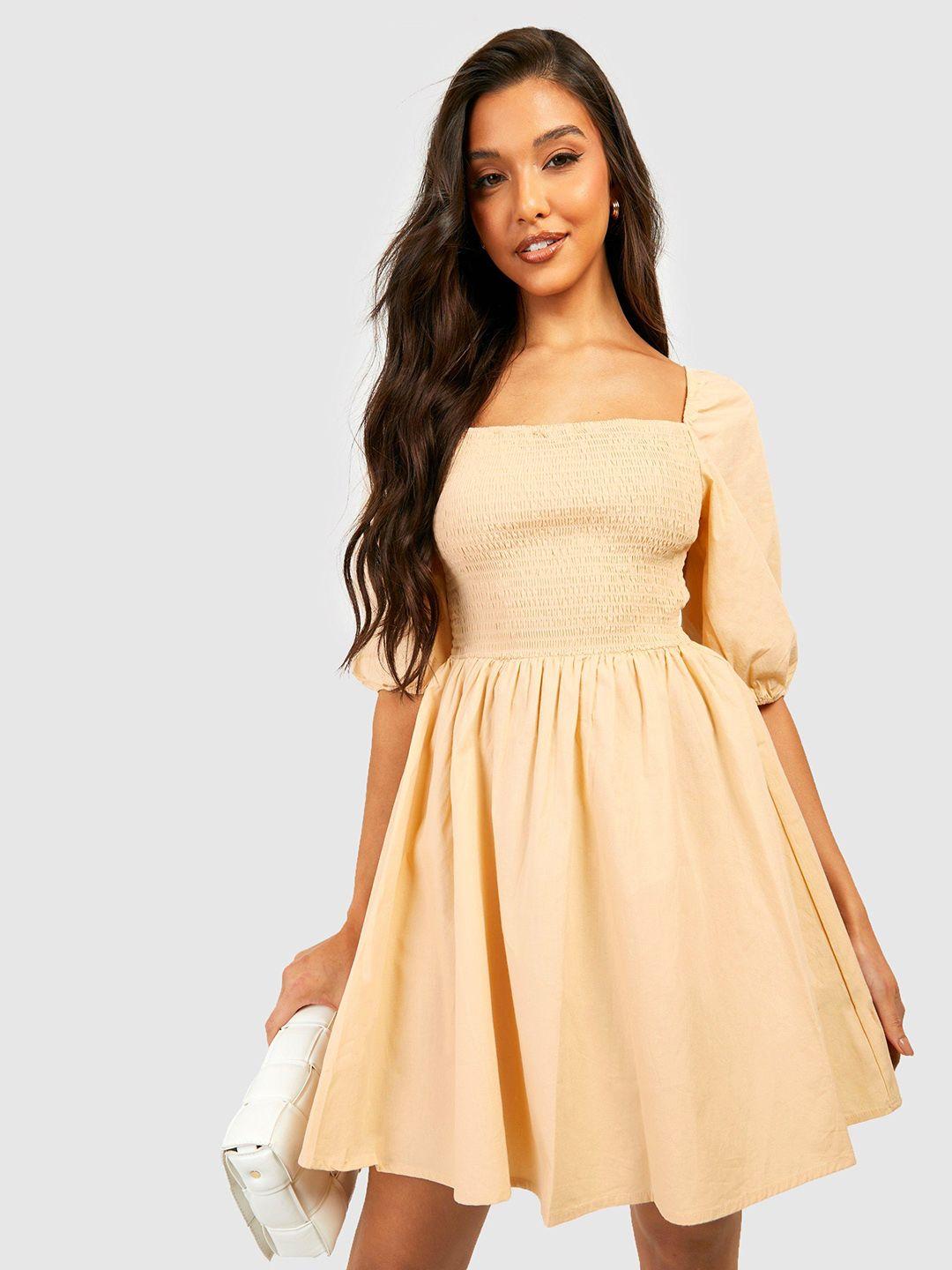 boohoo pure cotton smocked a-line dress