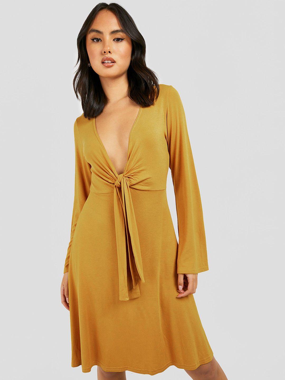 boohoo pure cotton solid tie-up a-line dress