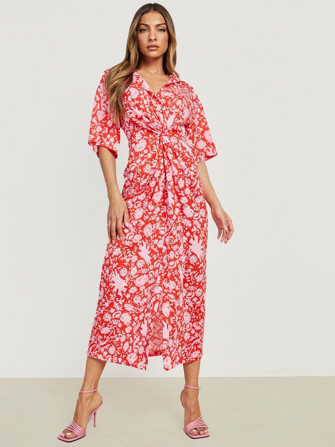 boohoo red & white twisted floral maxi maxi dress