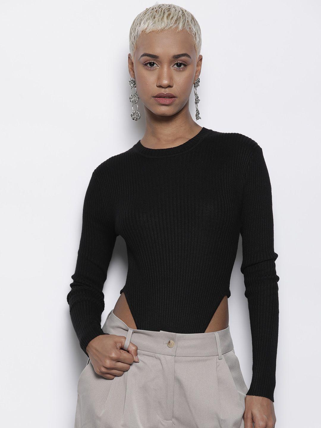 boohoo ribbed knit crew neck racer bodysuit