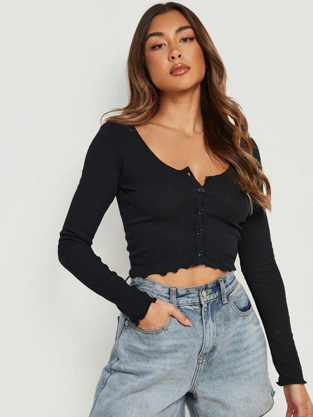 boohoo ribbed lettuce hem crop top