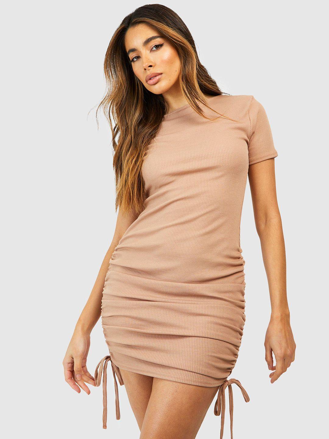 boohoo ribbed ruched bodycon mini dress