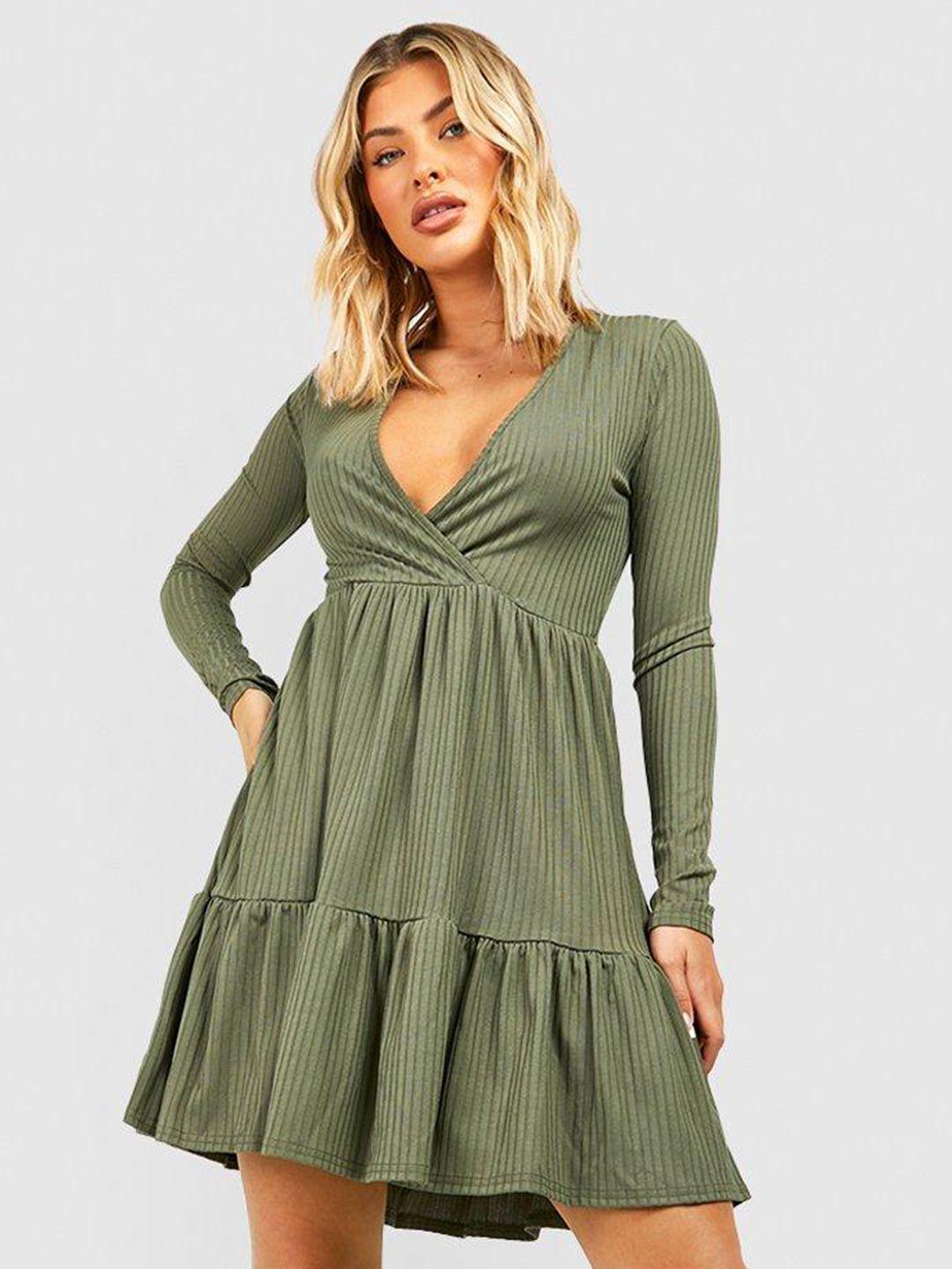 boohoo ribbed tiered faux wrap dress