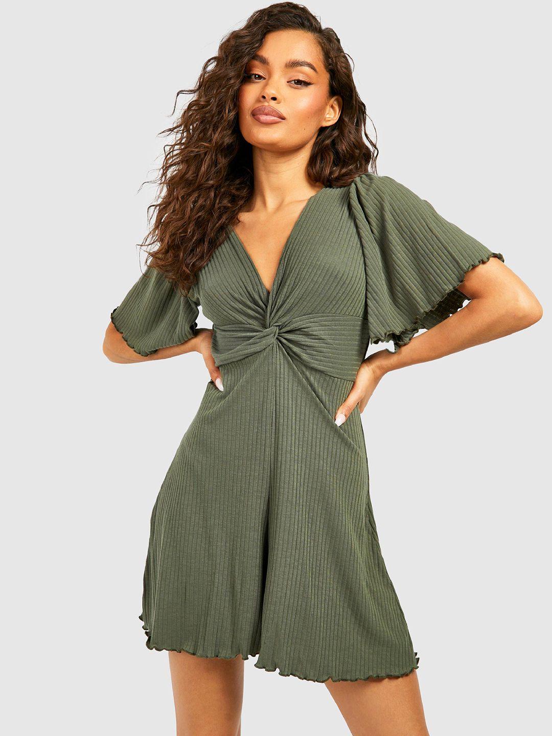 boohoo ribbed twisted detail playsuit