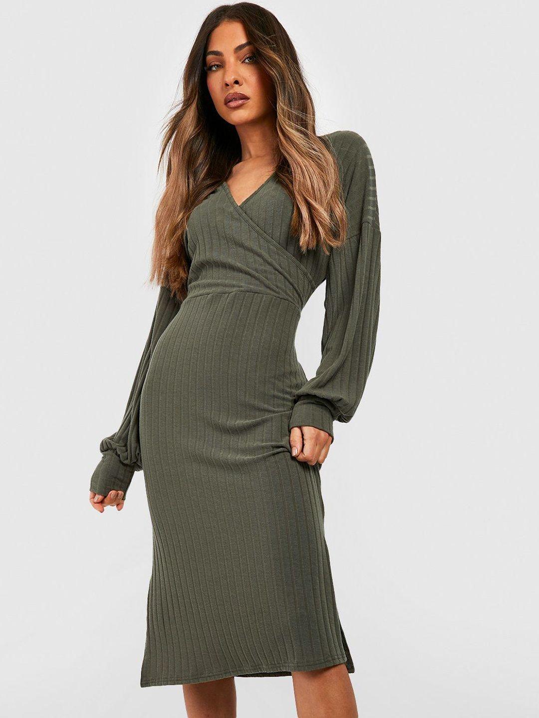 boohoo ribbed wrap midi dress