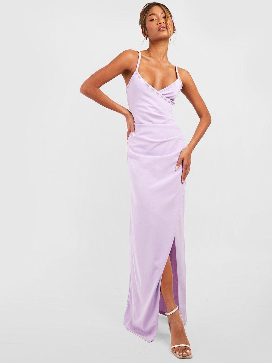 boohoo ruched high slit maxi dress