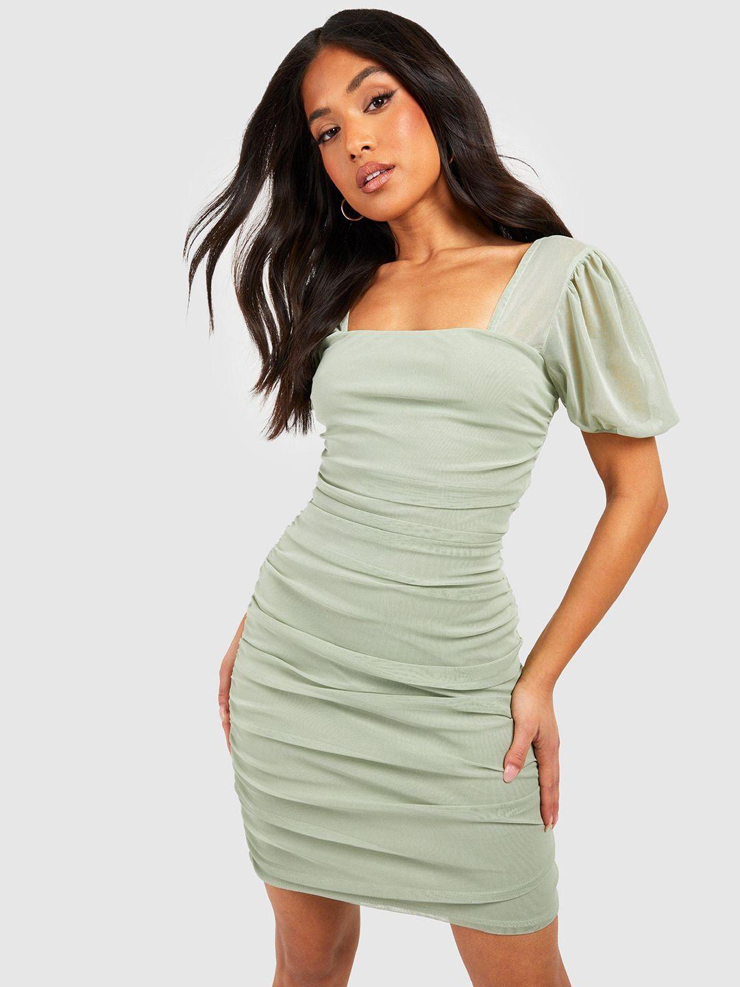 boohoo ruched mesh bodycon mini dress