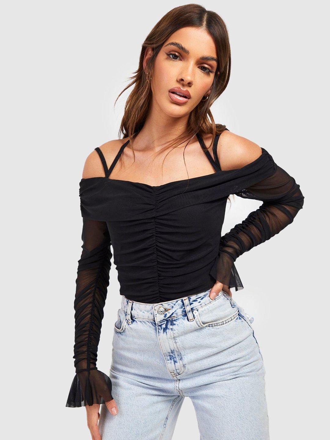 boohoo ruched net top