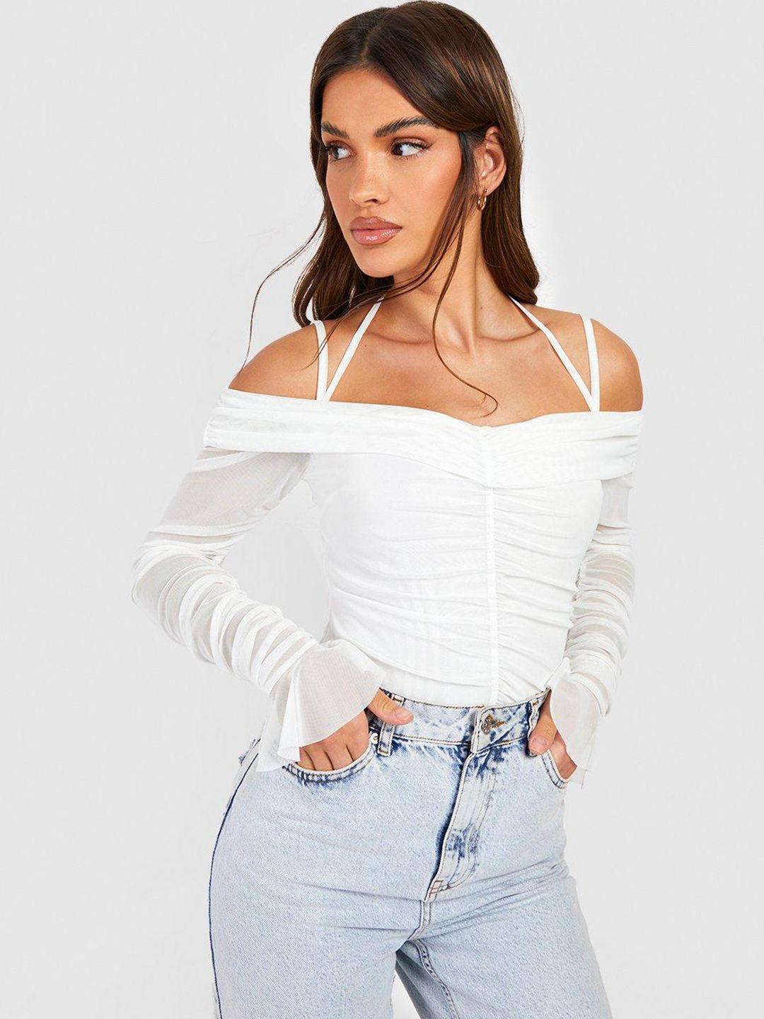 boohoo ruched net top