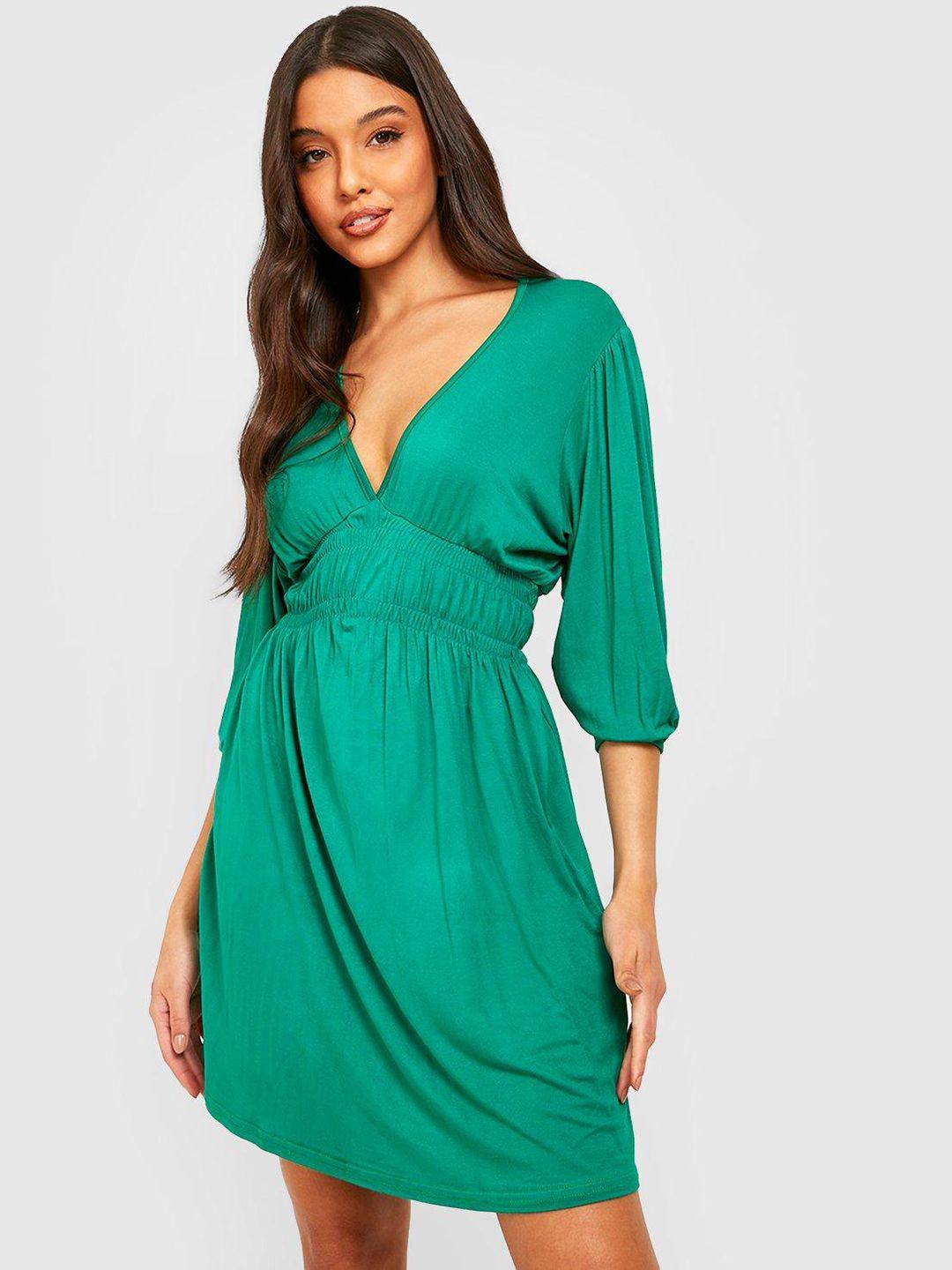 boohoo ruched plunge neck dress