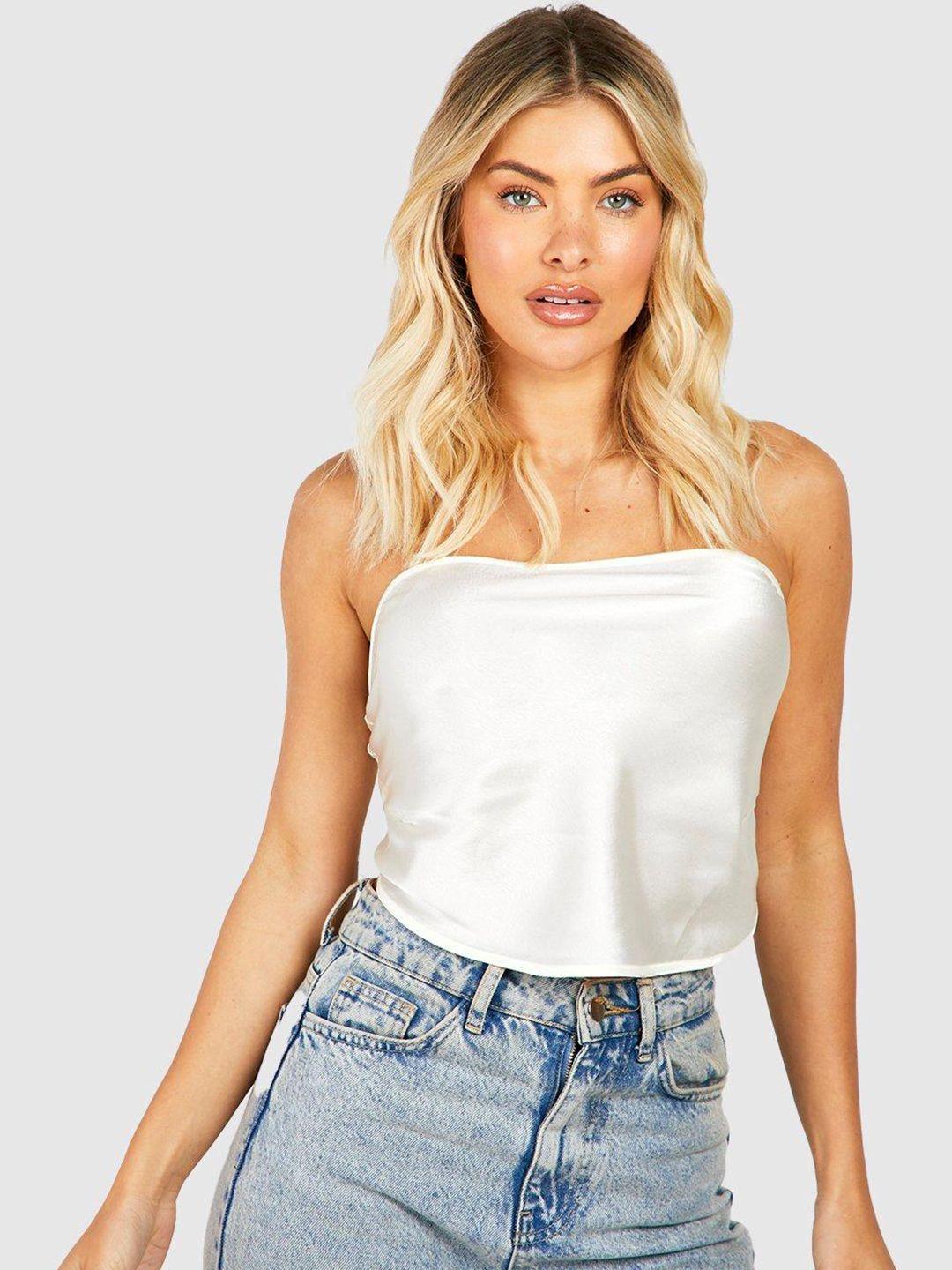 boohoo satin bandeau tie back detail top