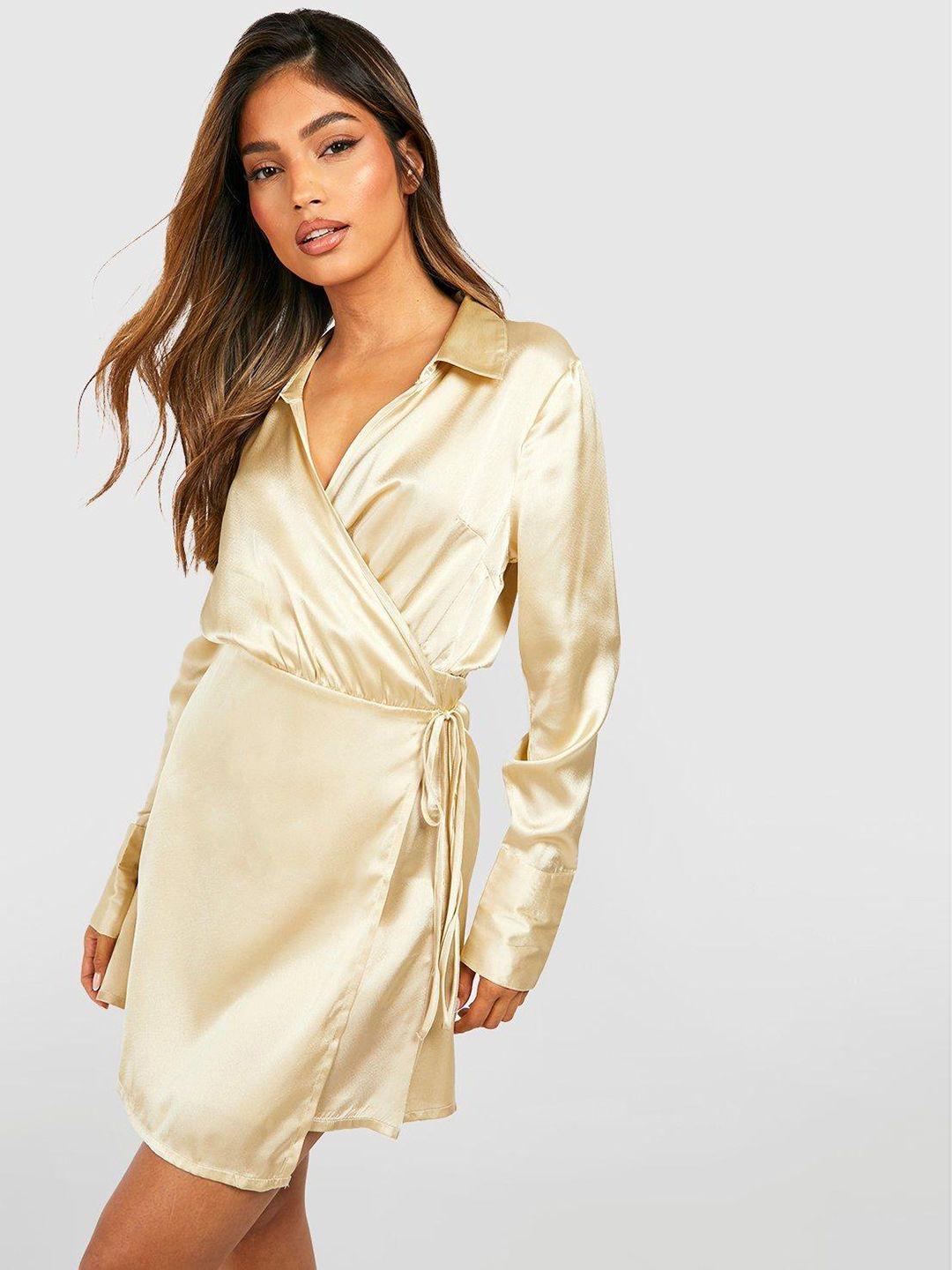 boohoo satin wrap mini dress