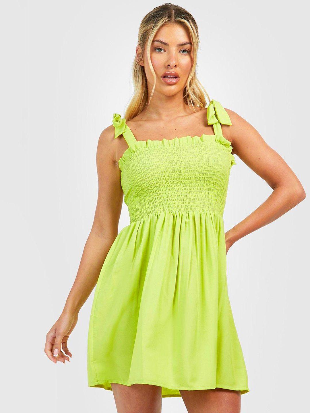 boohoo shoulder straps smocked a-line dress