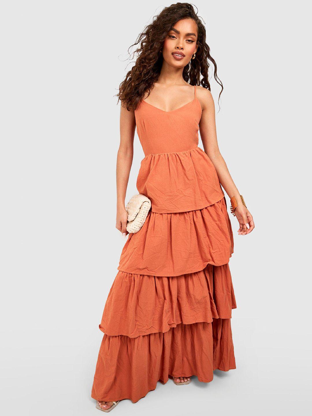 boohoo shoulder straps tiered maxi dress