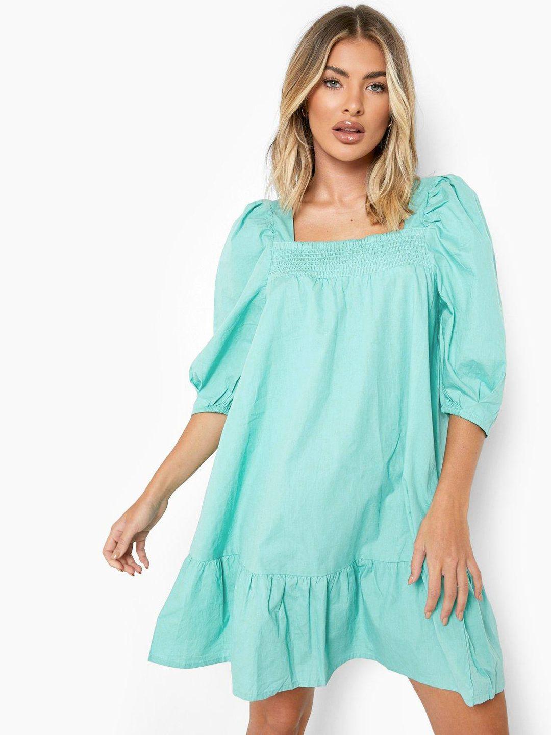 boohoo square neck puff sleeves drop-waist dress