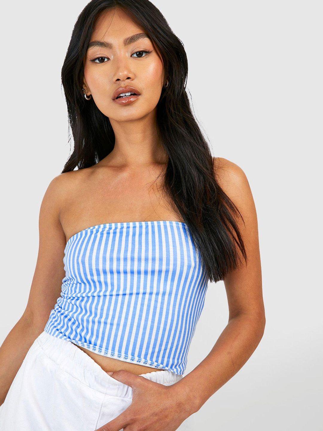 boohoo strapless striped tube crop top