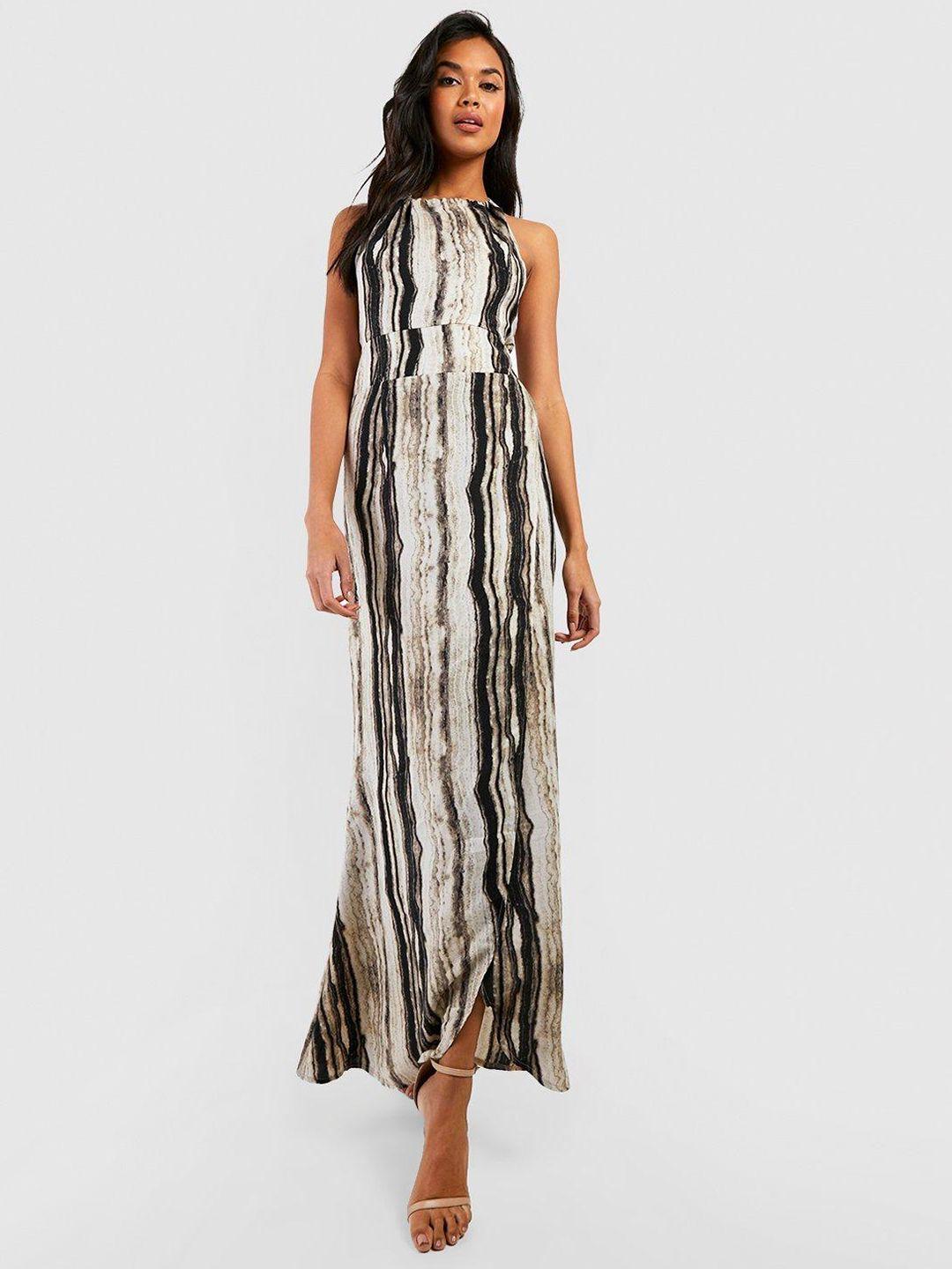 boohoo striped halter neck a-line maxi dress