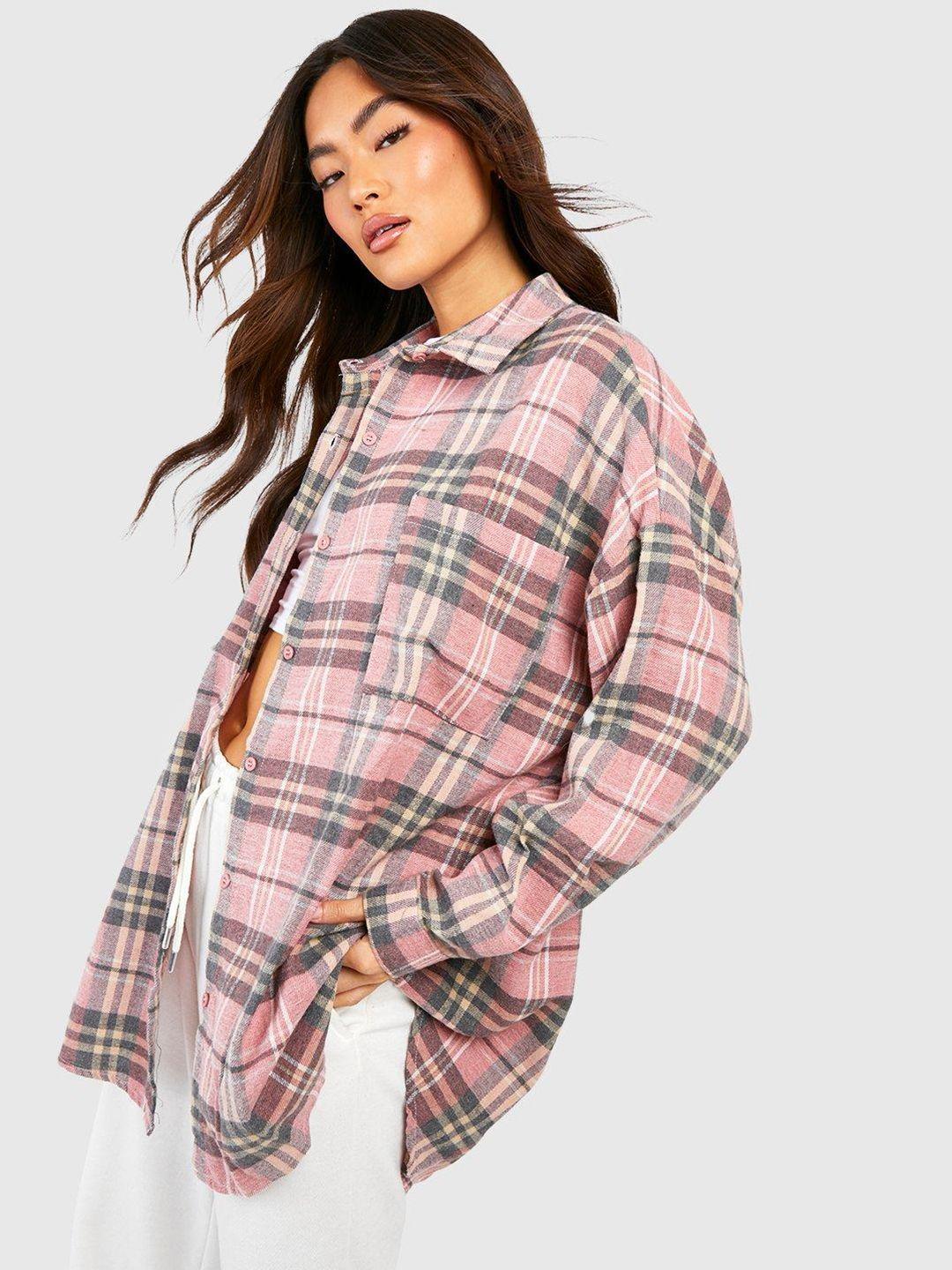 boohoo tartan checks oversized casual shirt