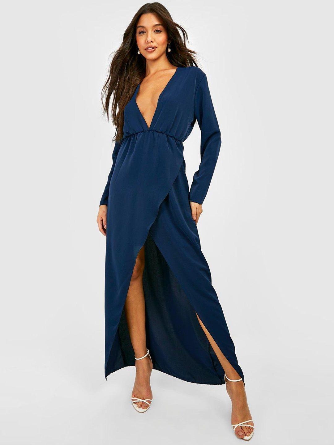 boohoo teal blue wrap long sleeve maxi dress