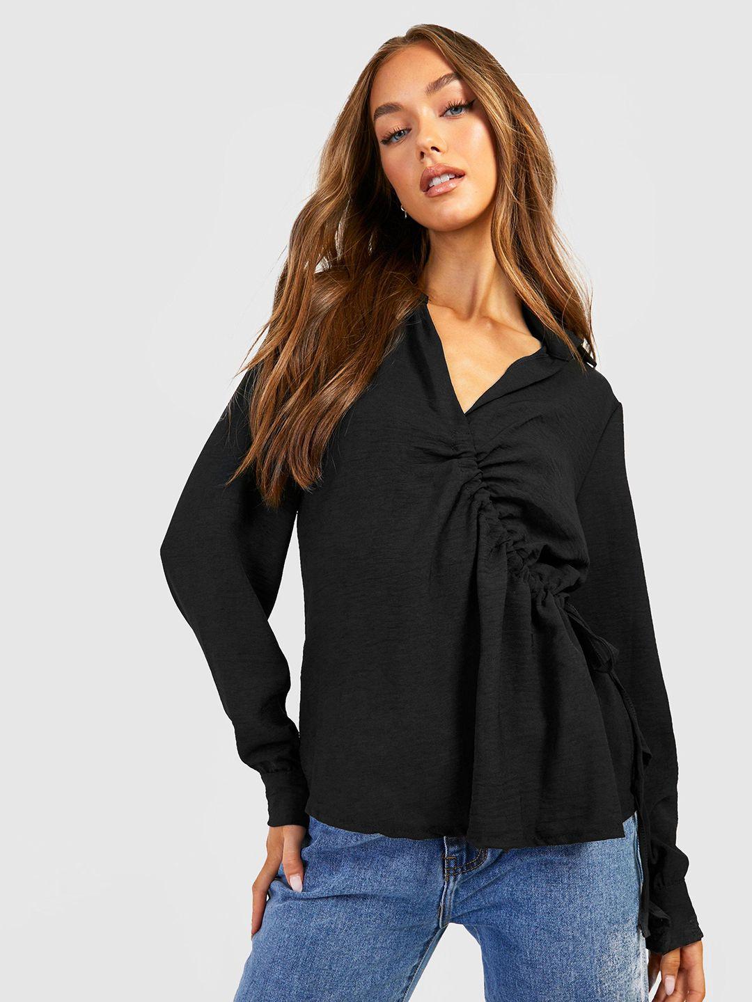 boohoo textured gathered detail shirt style top